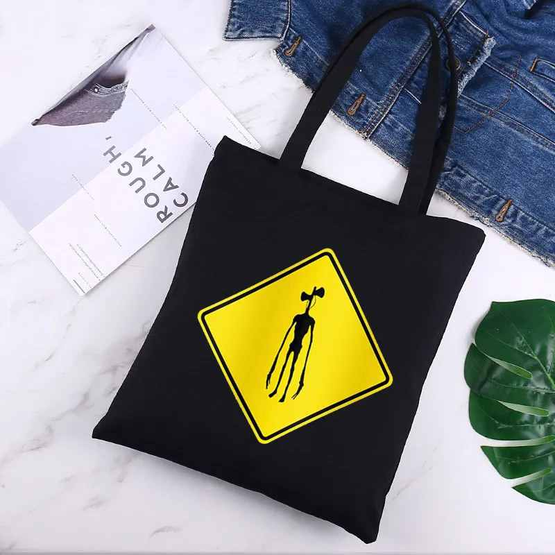 

Siren Head Women Handbags Canvas Tote Shopping Bags Reusable Shopping Bag Eco Foldable Black