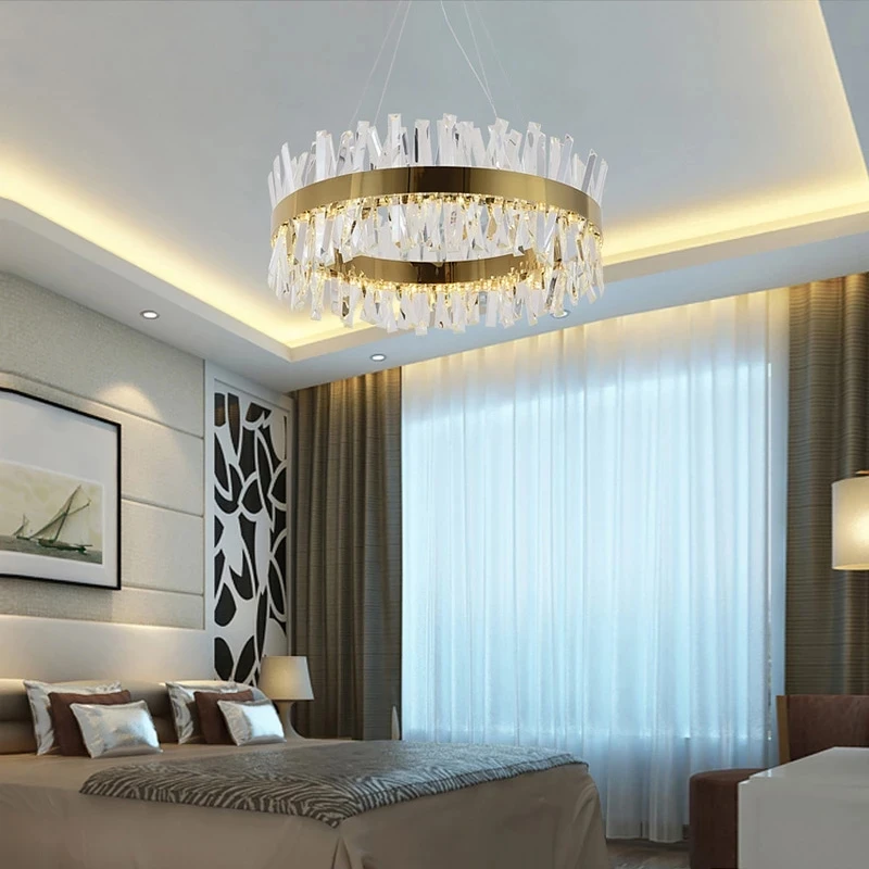 

New Modern Crystal Chrome Gold Round Rectangle Chandelier Lighting For Living Room Bedroom Kitchen Island Lustre LED Lamp