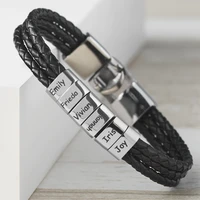 hand woven multi layer pulseras para hombre stainless steel braided leather bracelet name engraved jewelry for mens jewelry