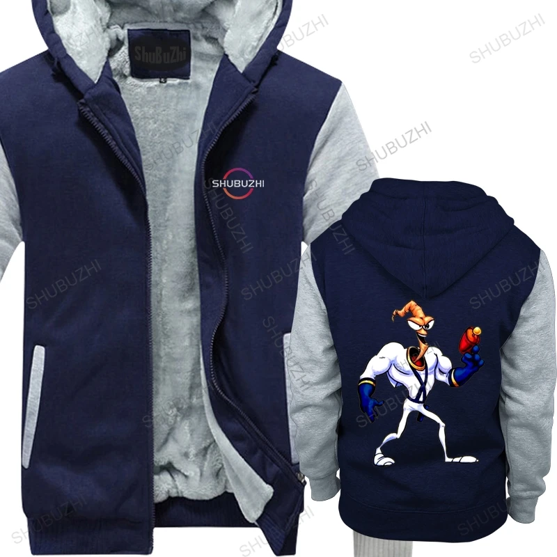 

new fashion warm coat men fleece hoodie Retro Snes Game Earthworm Jim Character Video Game Fan unisex Outwear male thick hoody