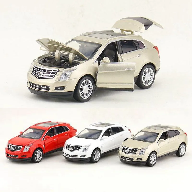 1:32 Scale Diecast Toy Model Cadillac SRX SUV Sport Car Pull Back Doors Openable Sound & Light Educational Collection Gift Kid