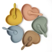 heart shape dinnerware silicone cookware plate for food feeding bpa free dining appliance training spoon tableware baby stuff