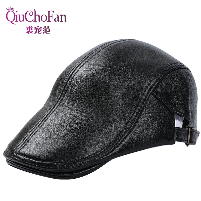 

Мужская зимняя шапка, плотные теплые береты из воловьей кожи с ушками, Снэпбэк Кепка, брендовая модная шапка с язычком, мужские шапки для пап...