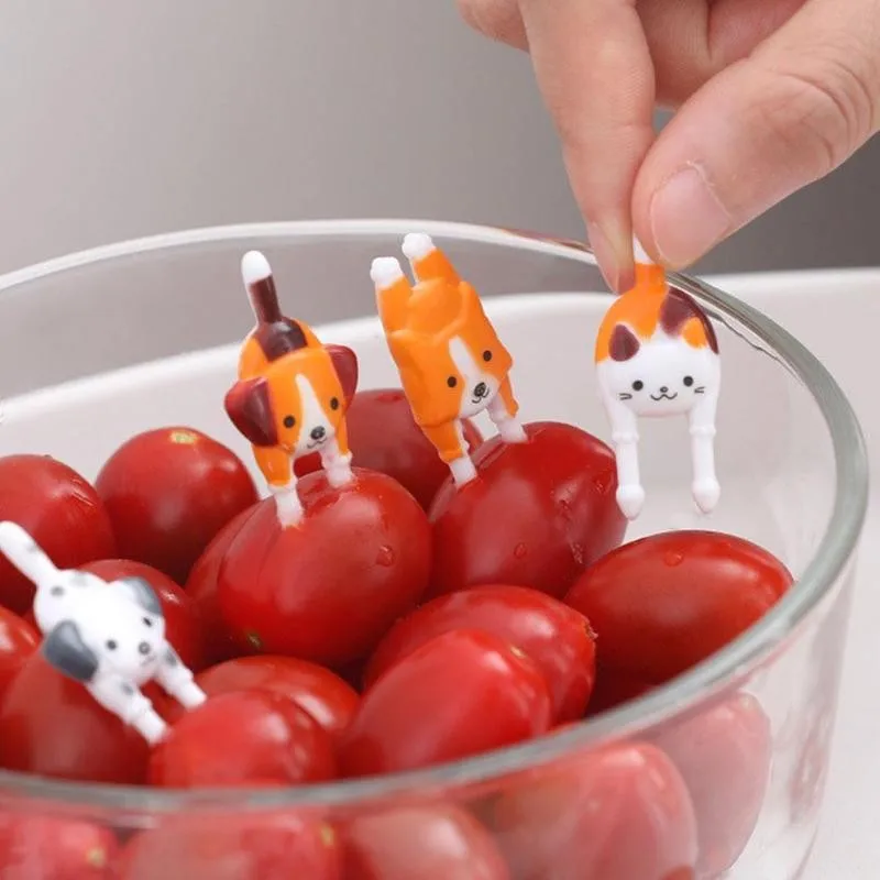 

7pcs Creative Cartoon Cat Puppy Mini Fruit Fork Set Animal Fork Snack Cake Fruit Dessert Plastic Forks Food Stick Fruit Fru U5I6