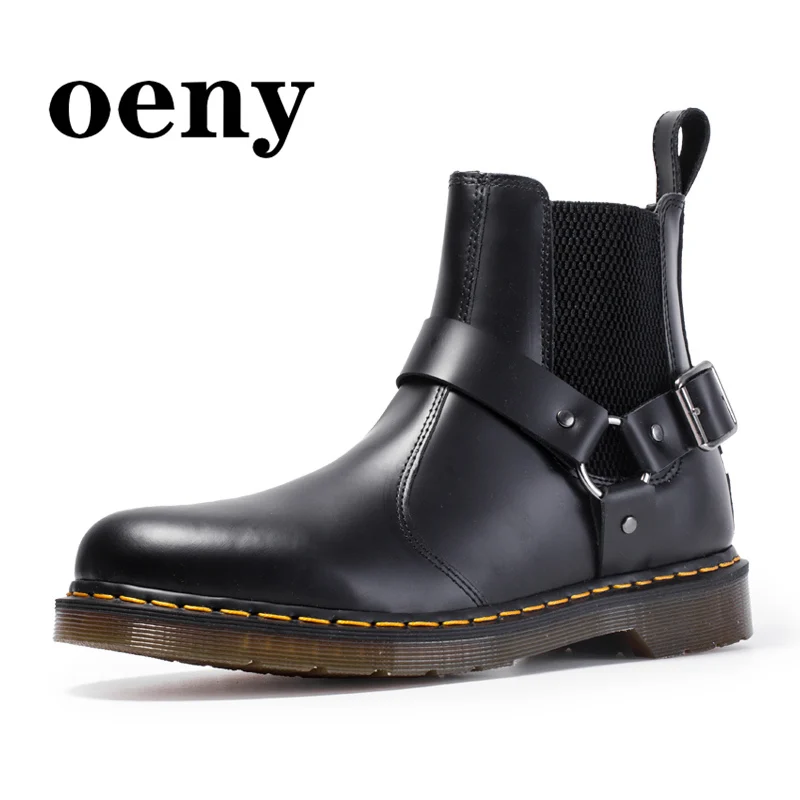 

Buckle Chelsea Boots Men Genuine Leather Couple Casual British Short Boots Men Motorcycle Boots Comfortable Men's Leather Boots