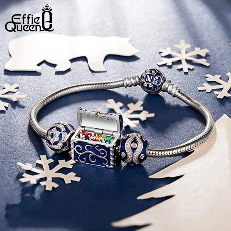 

Effie Queen 925 Sterling Silver Treasure Chest Charms Beads Bracelet & Bangle Women DIY Charms Love Original Jewelry Making CB76