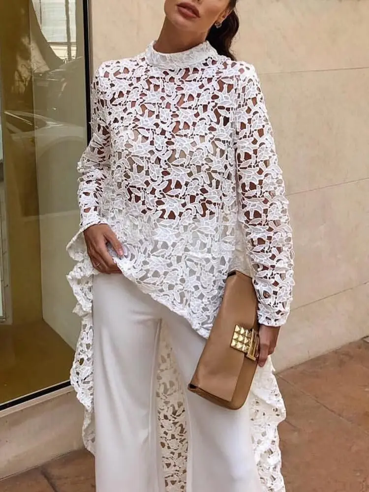 DEAT 2020 новый летний модный осенний кружевной Асимметричный пуловер с длинными