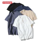 Футболка Мужскаяженская из льна, с коротким рукавом и 3 пуговицами