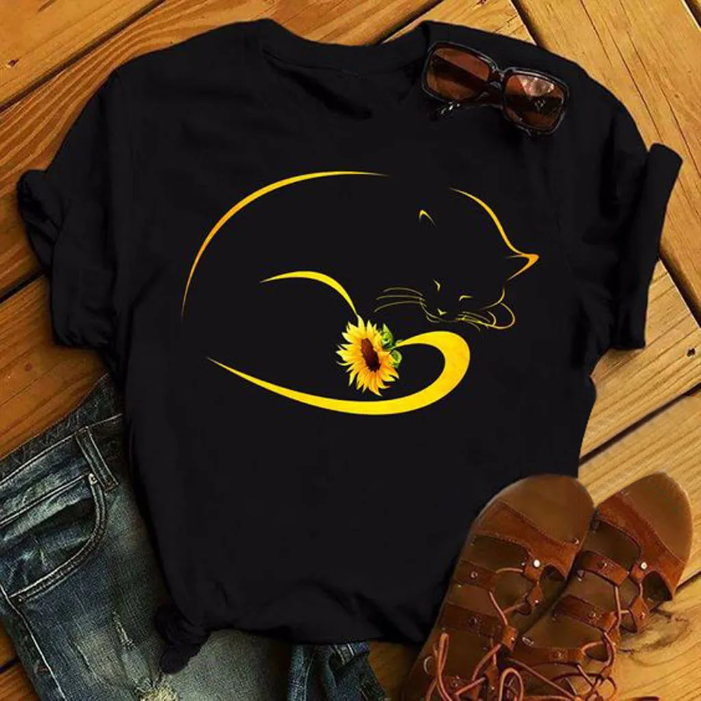 Женская футболка с коротким рукавом принтом подсолнуха 12 цветов модная