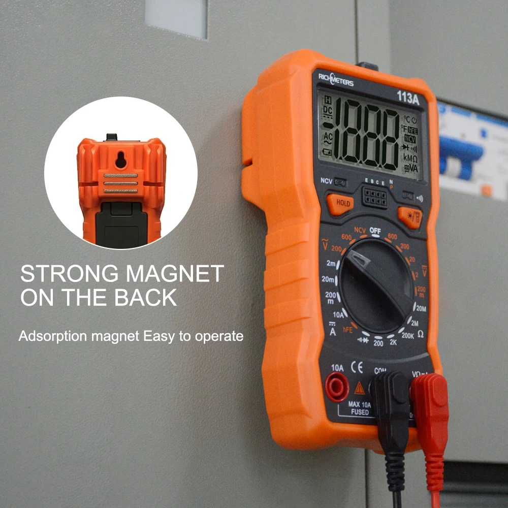 RICHMETERS NCV Цифровой мультиметр 2000 отсчетов HFE AC/DC измеритель напряжения вспышка светильник задний светильник большой экран RM113A мультиметры