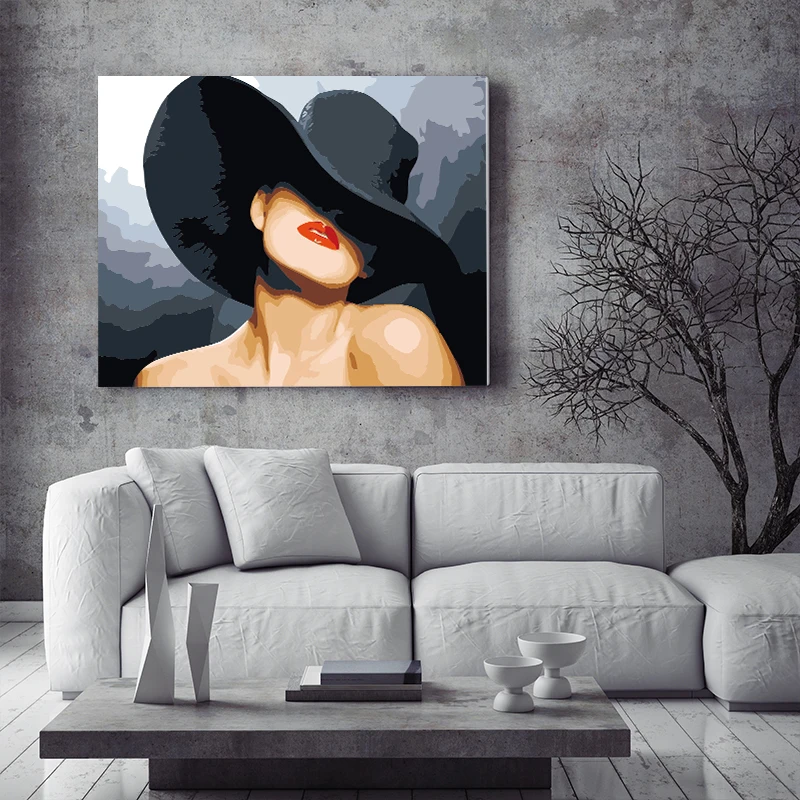 Сексуальная красавица леди с шляпой живопись по номерам впечатление картины