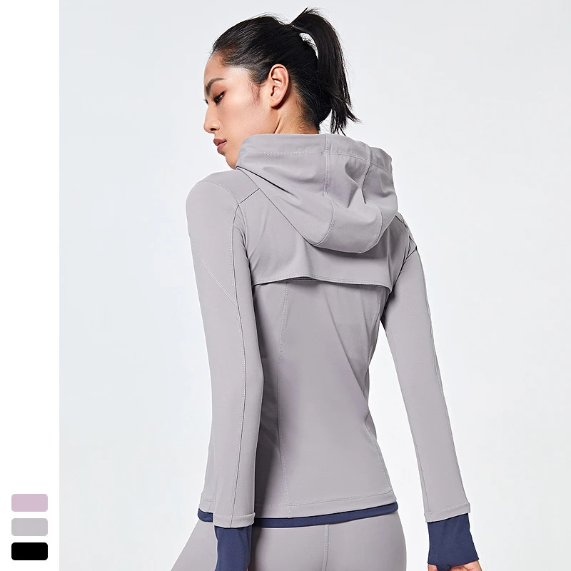Women Hooded running jacket Long Sleeve Sweatshirt Ladies Yoga Sports Zipper Jacket Fitness Gym Shirts Women's New Arrival 2020 | Спорт и