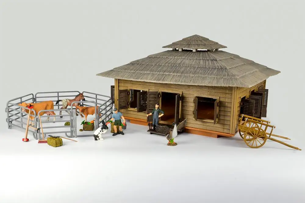 farm animals sets A NewBiFo Дикая жизнь зоопарк ферма фигурки животных фермер заводчик Кукольный дом стабильный наборы лошадь игрушки Детский подарок - Цвет: farm animals sets A