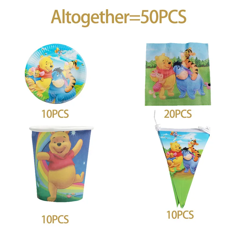 

Disney Children's Birthday Party Supplies Winnie The Pooh Cartoon Theme Suit Baby Birthday Suit Supplies Cups And Saucers Straws