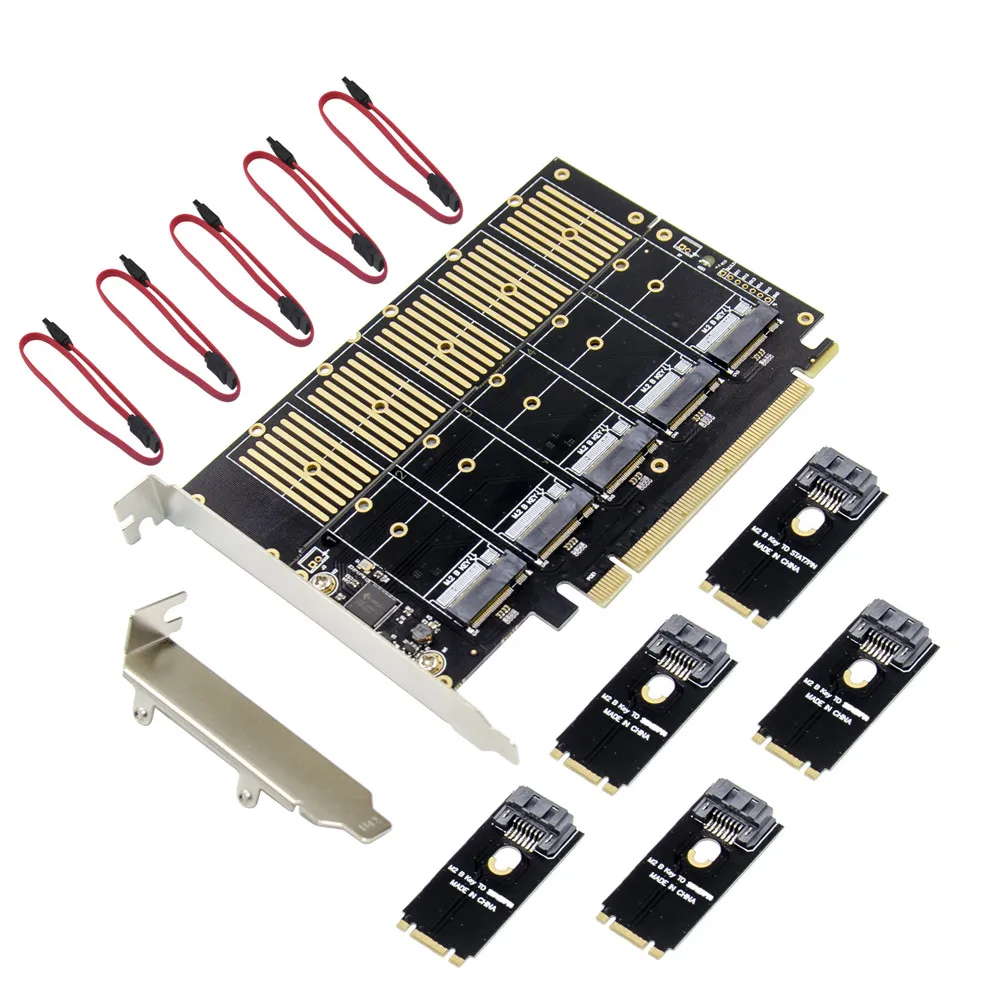 Плата расширения PCIe Gen3 X16 на 5 портов M.2 NGFF B Key SATA адаптер 6 Гбит/с дополнительная 5x