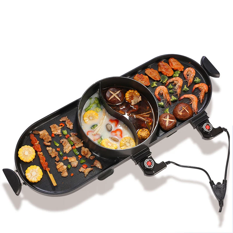 Multi-function hot pot baked one grill home electric baking pan non-stick teppanyaki smokeless barbecue machine |
