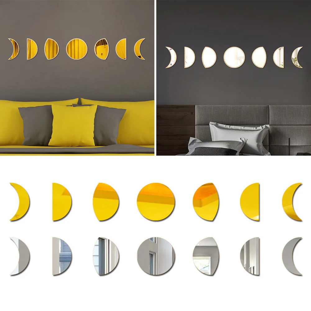 

Acrylic Lunar Eclipse Mirror Bedroom Nail-free Wall Decor Decorative Mirror Room Decoration Moon Phase Set