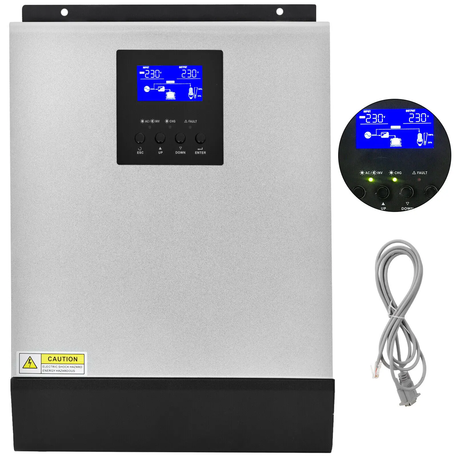 

VEVOR 3KVA 2400W Hybrid Solar Inverter 24VDC Input to 230VAC Output Pure Sine Wave Off Grid with 40A MPPT Charger for Powering