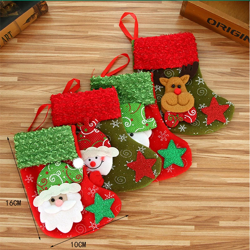4PCS J Новые рождественские чулки носки Санта Клауса подарок Рождественская елка украшения Висячие украшения держатели для подарков дети конфеты мешок - Цвет: 4PCS J