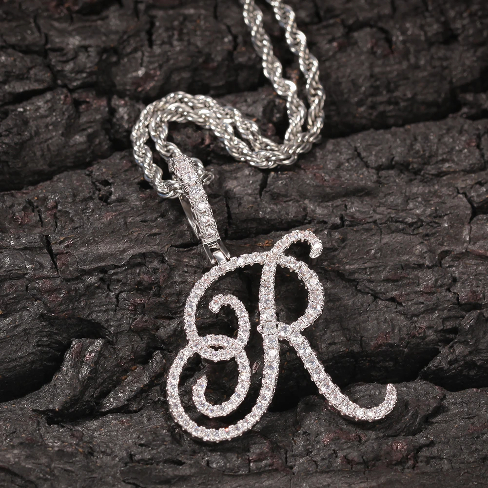

CZ Custom Artistic font Initial Letter Pendant Necklace Iced Out Cubic Zirconia Mens Women Jewelry