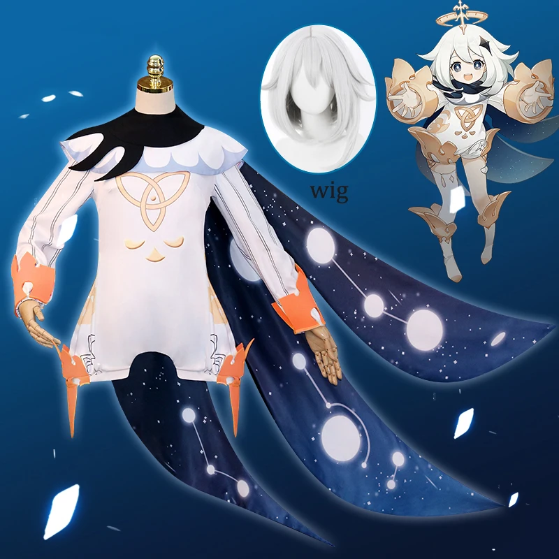 

Костюм для косплея аниме «паймон» Genshin Impact, униформа для вечевечерние, парик, костюм для косплея, милые костюмы для Хэллоуина кавайной девуш...