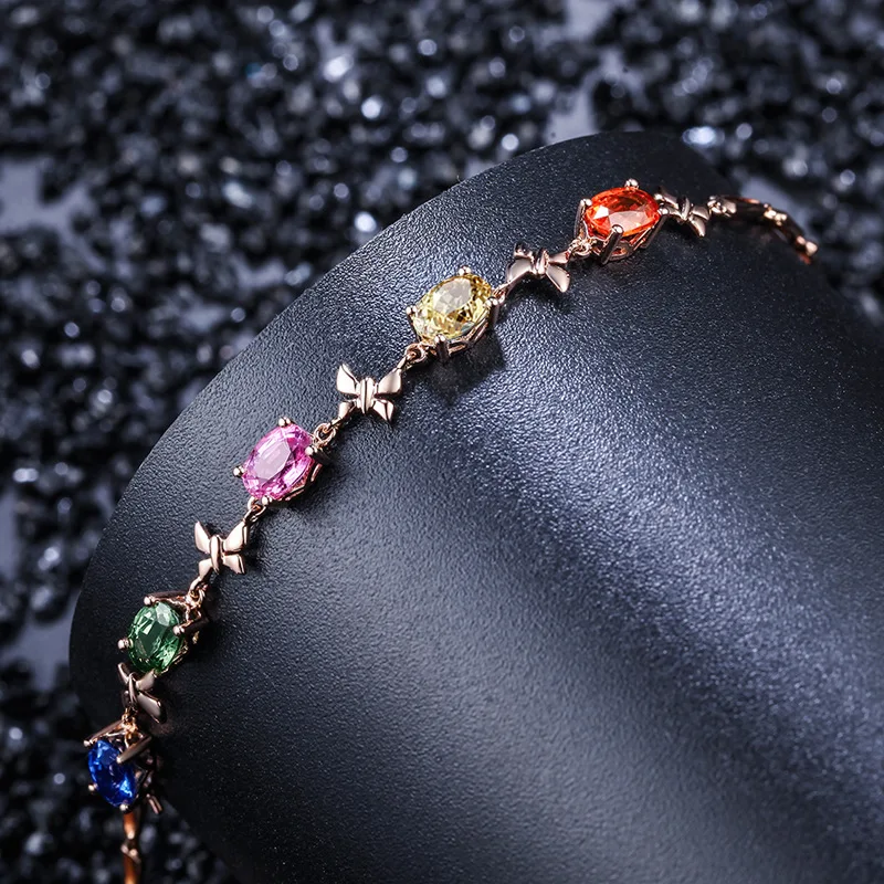 

2021 New Charm Random Color Zircon Trendy Rose Gold Bracelet For Women Female Party Jewelry Birthstone Gifts