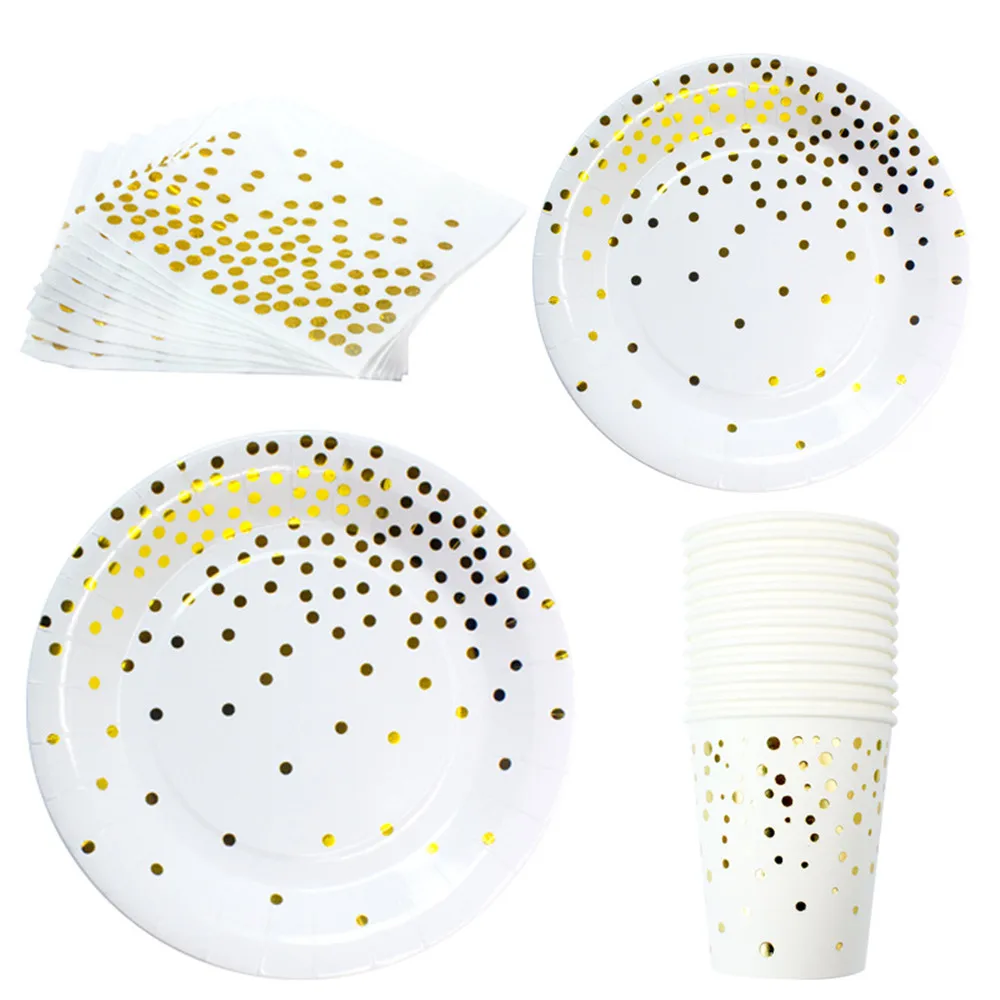 Салфетки для стаканчиков в горошек белого золота одноразовая посуда дней