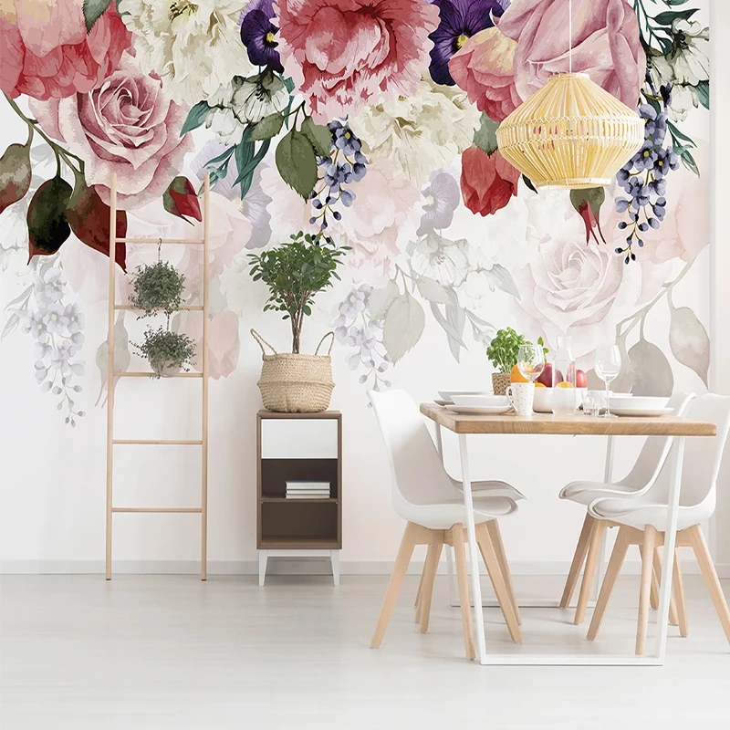 Настенная роспись на заказ шелковая ткань ручная растения пасторальные цветы