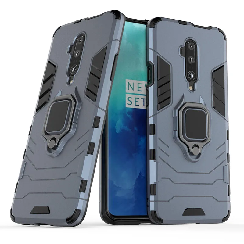 Синий Противоударный чехол для Oneplus 7T 7 Pro, задний Чехол для One plus 7 7T Pro 6 T, магнитный автомобильный держатель с кольцом, полный Чехол, защитный чехол s - Цвет: Синий