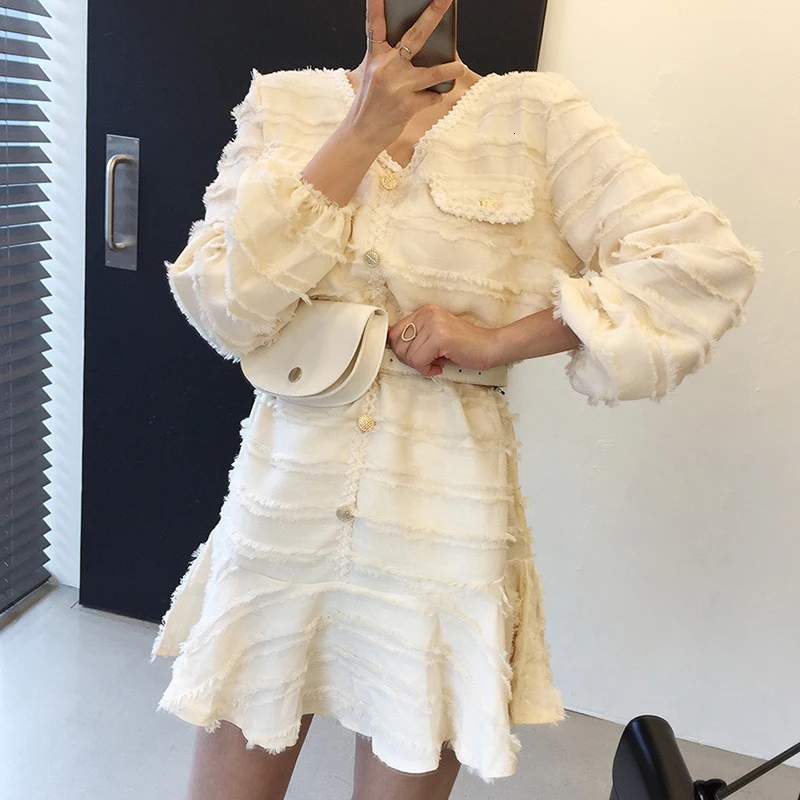 SHENGPALAE 2020 новое весеннее поступление v образный ворот оборки Vestidos женское платье с
