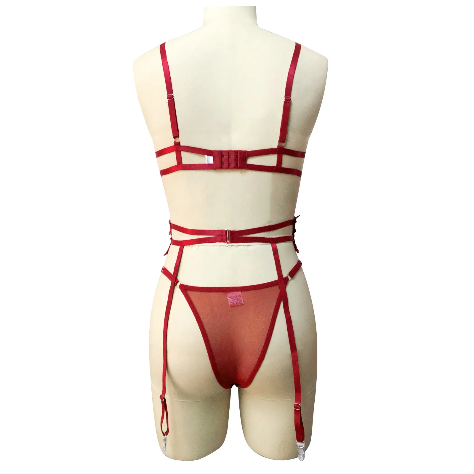 

Hollow Out Sexy Pyjamas Bra Embroidery G-string Thong Women Underwear Bandage Garter Belt Ladies Lingerie Sleepwear Nightgown#21