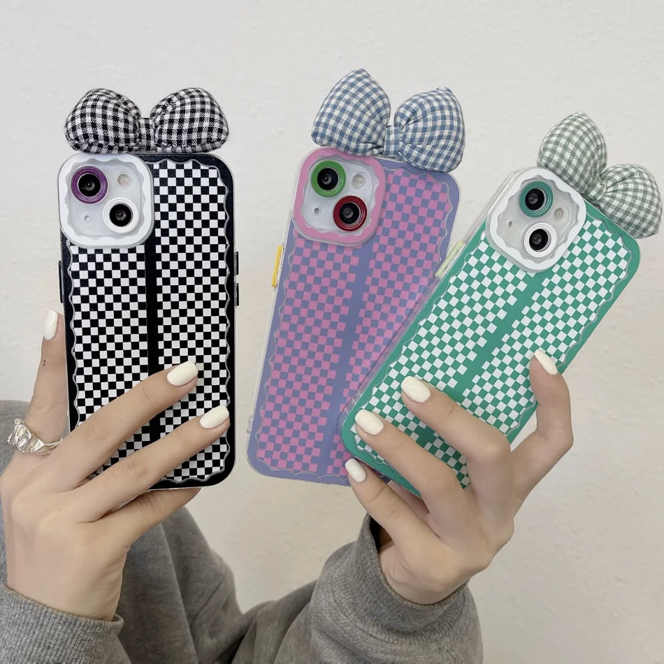 

Lattice Bowknot Phone Case For iPhone 13 12 11 Pro Max SE 2020 X XR XS MAX 7 8 Plus Luxury Angel Eyes Wave Silicone Case Cover