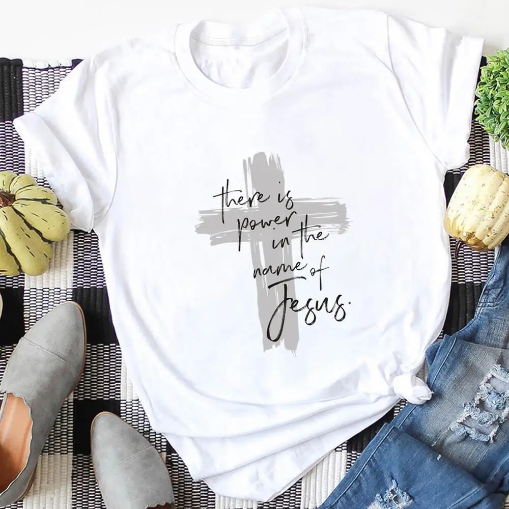 Женская футболка из 100% хлопка с изображением Иисуса сила в названии рубашки