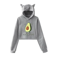 cute avocado printed women hoodies fashion cat ear ladies pullover sweater teenager girls casual cropped tops