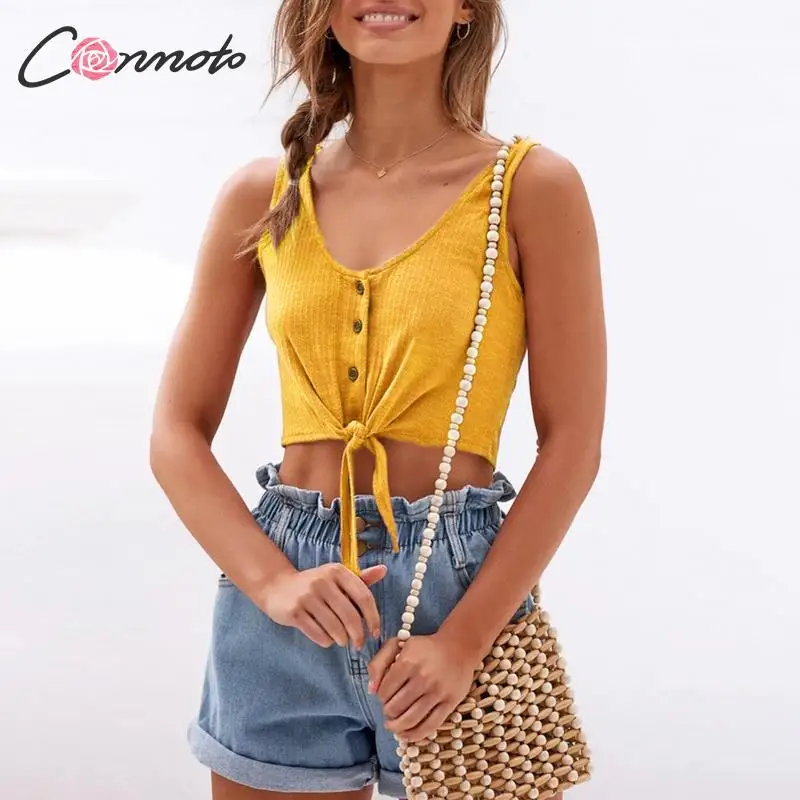 Conmoto без рукавов с бантом одноцветные на пуговицах женские размера плюс лето 2020