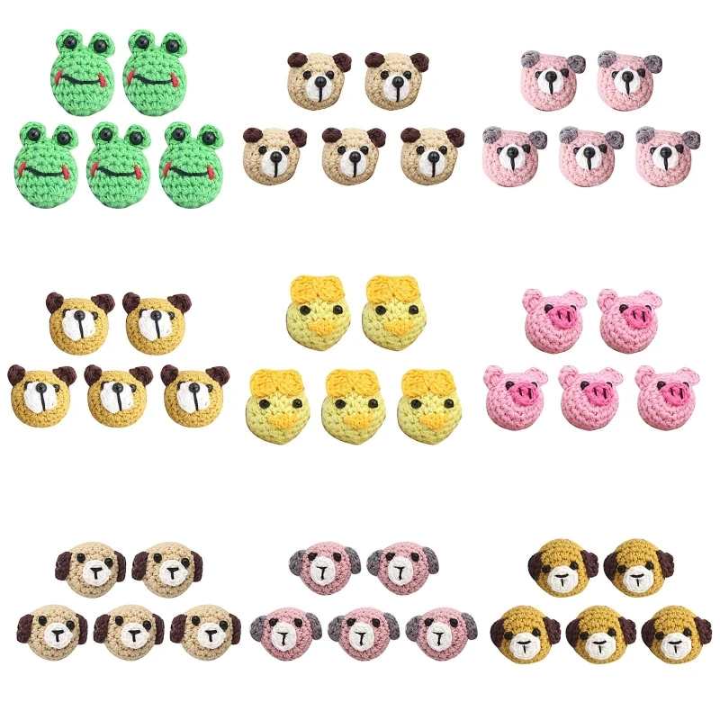 

5 Pcs/Pack Handmade Crochet Woolen Beads Cartoon Animal DIY Pacifier Clip Chain Accessories Baby Teething Soother Decor Toys