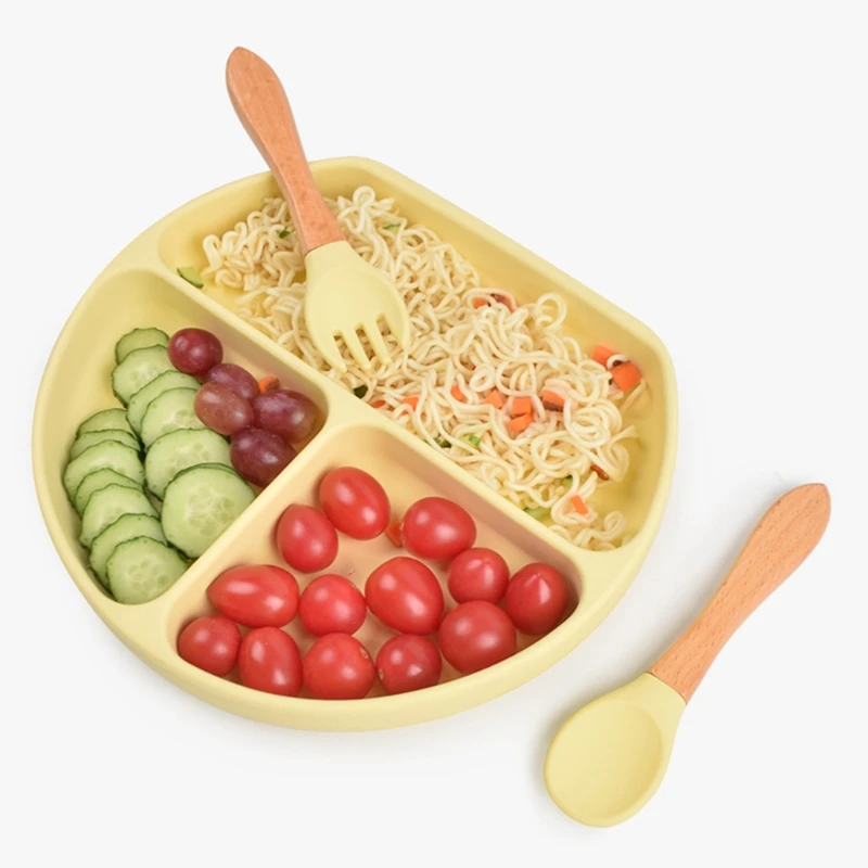 

Food Grade Silicone Baby Divided Sucker Bowl Infant Learning Feeding Dishes Anti-Slip Dinner Plate