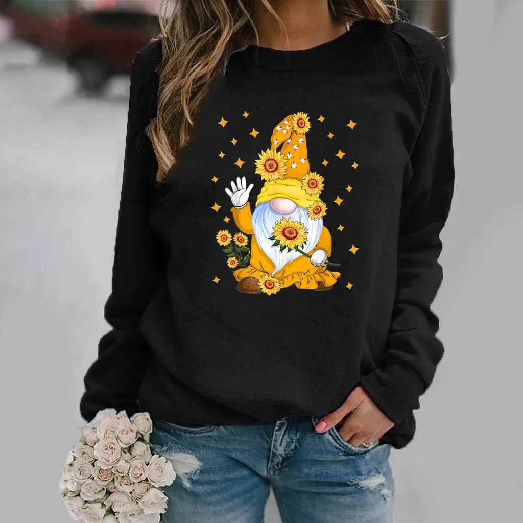 

Women Hoodie Santa Claus Sunflower Printed Hoodies Women Fleece Long Sleeve O Neck Loose Sweatshirt Girls Pullovers Winter