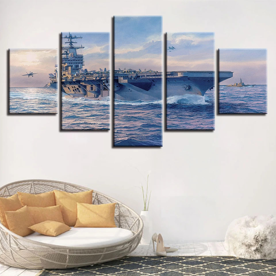 Комнатный домашний декор HD печать 5 шт. корабль морской и самолёт пейзаж плакат