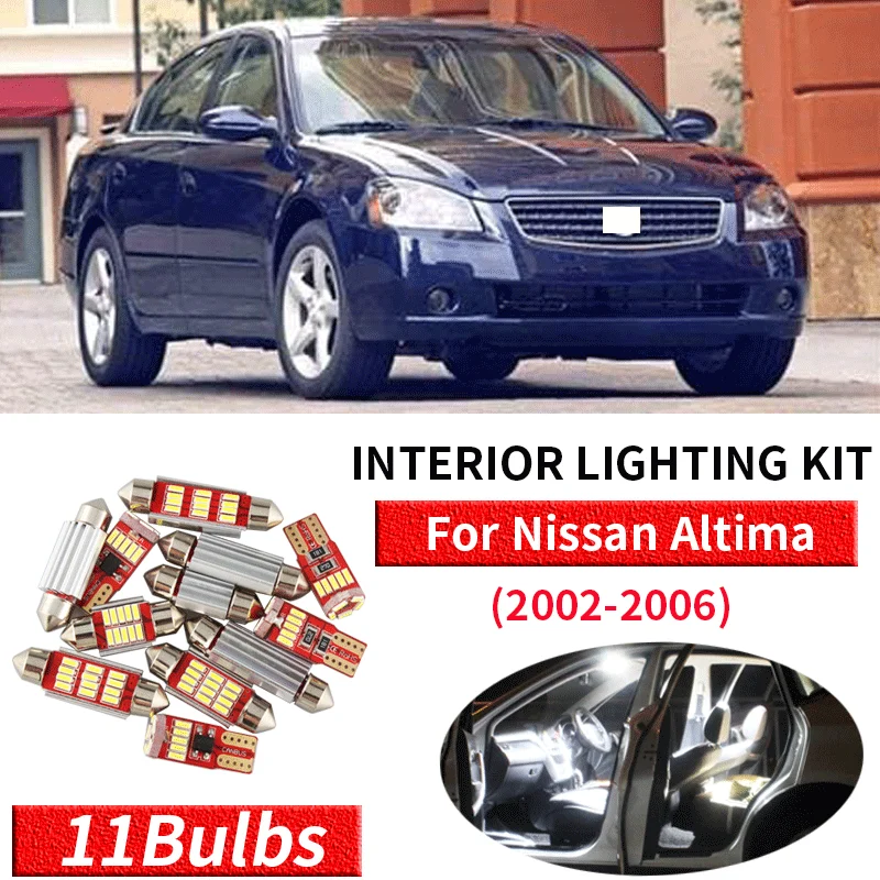 11X белые светодиодные с Canbus салона комплект ламп для 2002 2003 2004 2005 2006 Nissan Altima фонари