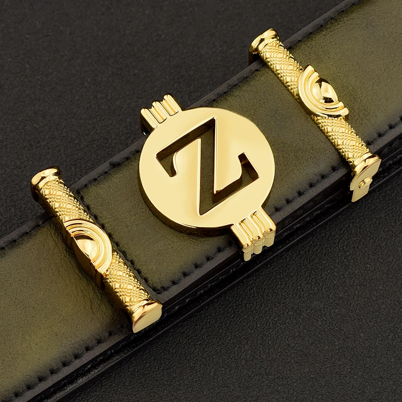 High Quality 3.3cm Genuine Leather Fashion Z Letter Buckle Belt Men's Luxury Cowhide Belt With Gold Buckle Solid Designer