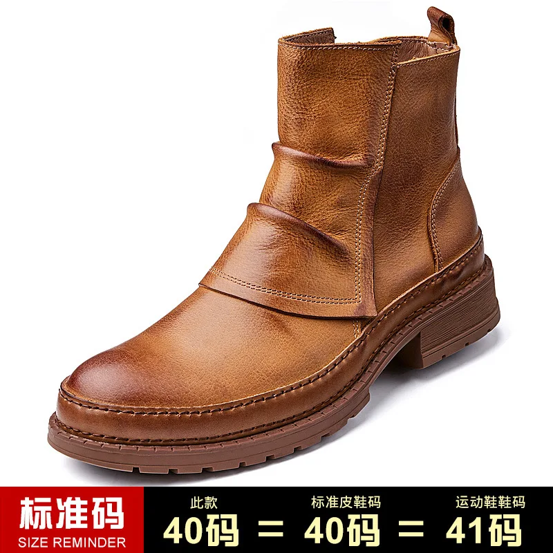 

Autumn High Quality Genuine Leather Mens Short Boots British Retro autumn winter British retro men shoes cowhide chelsea boots