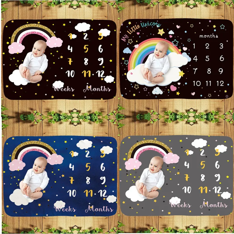 

Baby Milestone Rainbow Blanket Newborn Photo Background Cloth Infants Monthly Record Growth Swaddle Wrap Photography Props