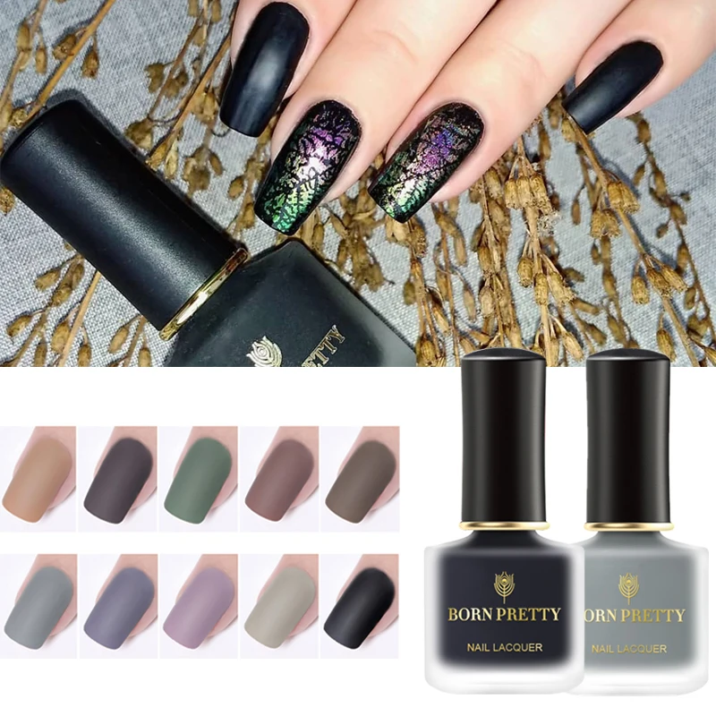 BORN PRETTY матовый лак для ногтей для рисования ногтей Черный Серый матирующий лак для ногтей блестки Micas дизайн ногтей 6 мл для самостоятельного маникюра