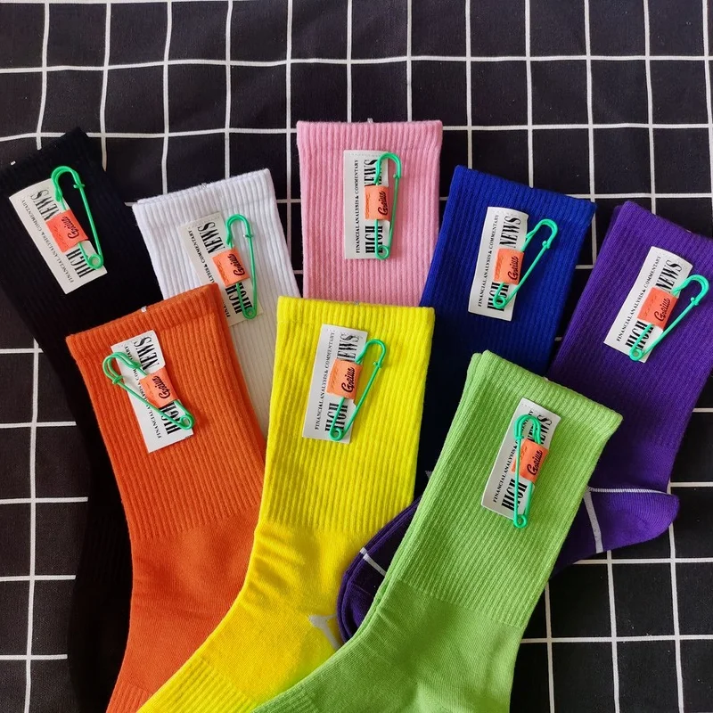 

Spring and Autumn New Labeled Pin Socks Trendy Female High Tube Decorative Harajuku