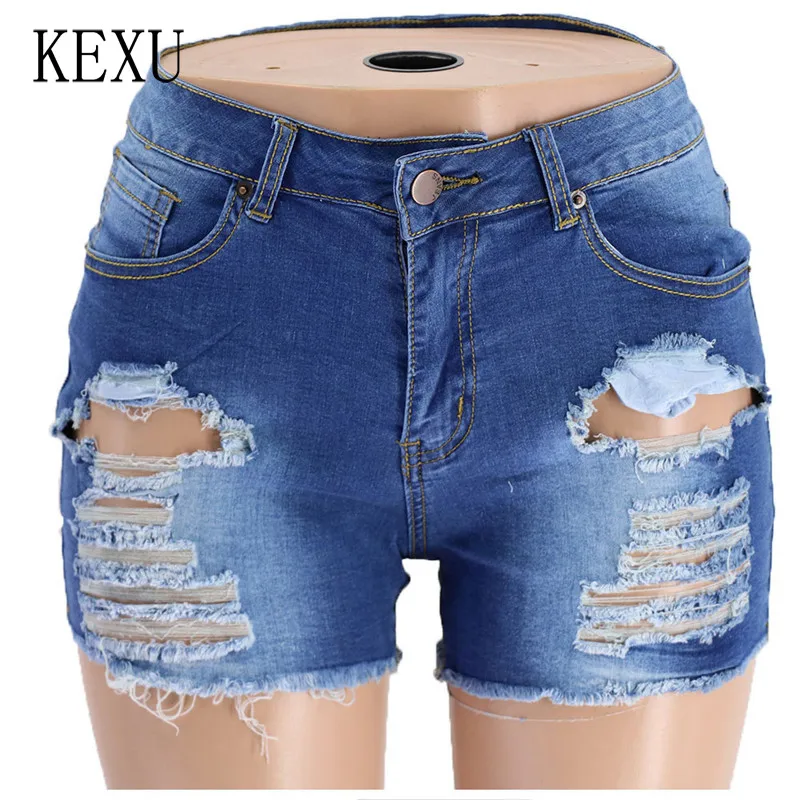 

KEXU Women Cut Out Denim Shorts Casual High Waist Pants Hollow Out Short Jeans