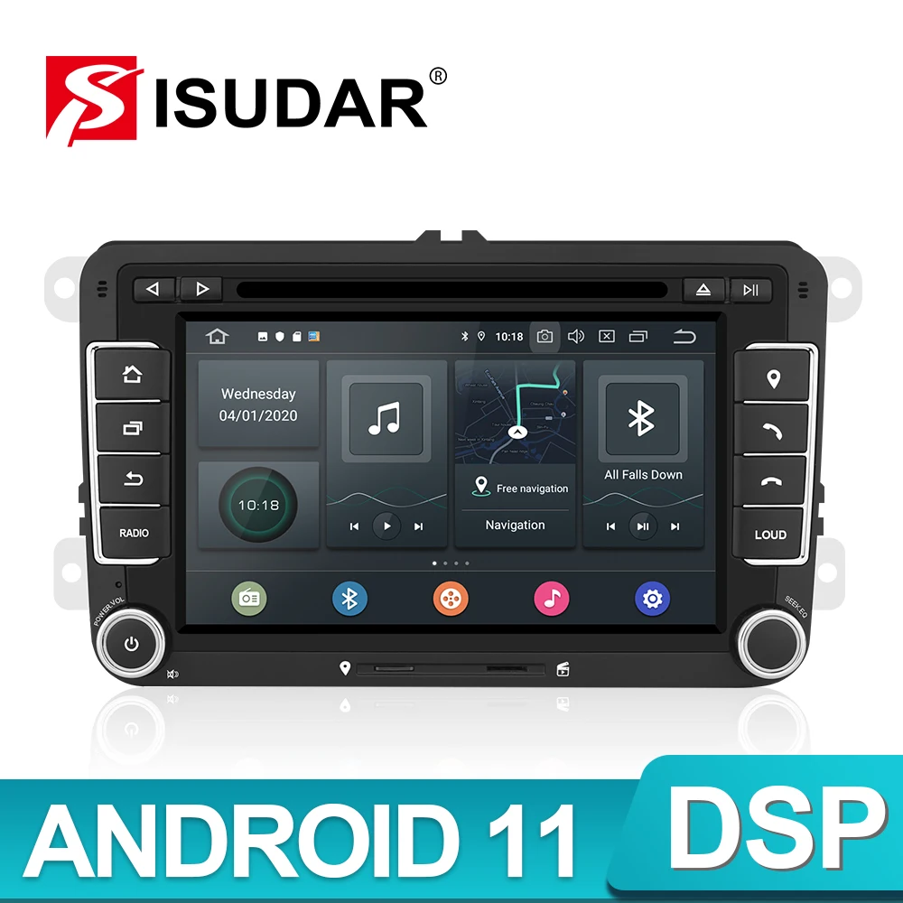 Автомобильный мультимедийный плеер Isudar на Android 11 с GPS DVD DSP для VW Golf Tiguan Skoda Fabia Rapid Seat