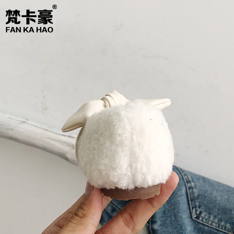 2019 зимние домашние тапочки для детей с рисунком кролик Обувь мехом Для ясельного