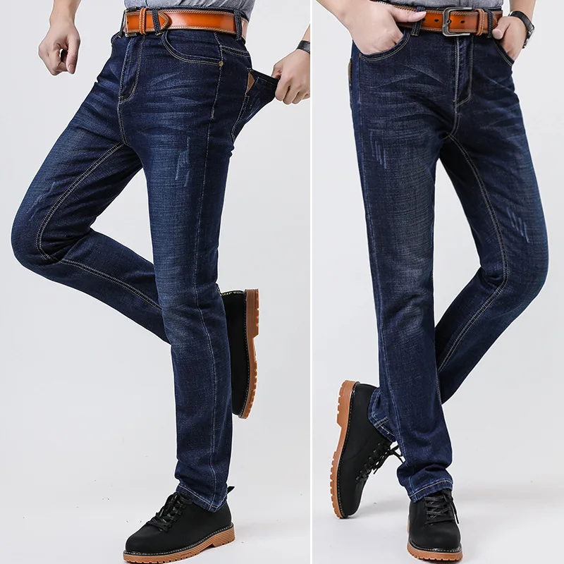

Men casual jeans spring and autumn new male Straight stretch slim denim trousers fashion trend solid color male jeans