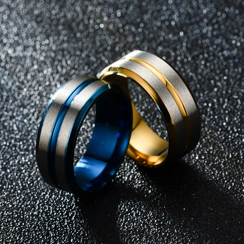 

Stainless Steel Vintage Unisex Double Beveled Side Ring Matte Blue Black 2Colors Elegant Casual Engagement Wedding Ring Jewelry
